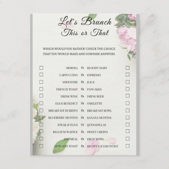 Carte D'accompagnement 2 en 1 Jeu de douche à brunch nuptial (Devant)
