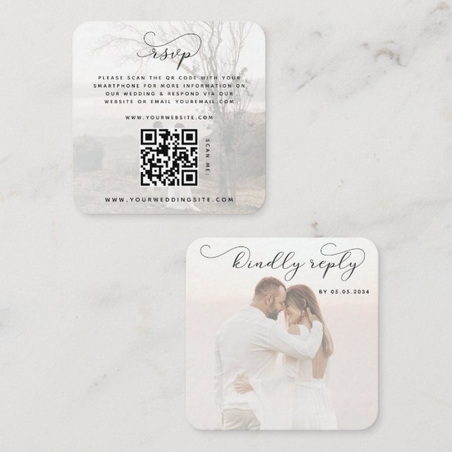 Carte D'accompagnement 2 Photos fanées QR Code Site Web Mariage en ligne  (Devant / Derrière)