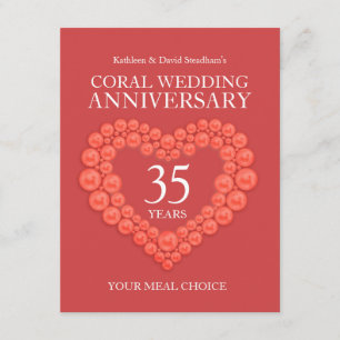 Carte D'accompagnement 35e perles de corail coeur anniversaire choix de r