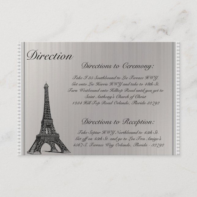 Carte D'accompagnement 3,5 x 5 Direction Tour Eiffel Noir (Devant)