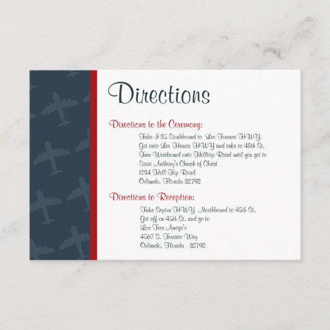 Carte D'accompagnement 3,5 x 5 Directions Avion Vol (Devant)