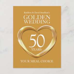 Carte D'accompagnement 50e Golden Mariage Anniversaire choix de repas