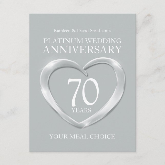 Carte D'accompagnement 70e Platinum Mariage Anniversaire choix de repas (Devant)