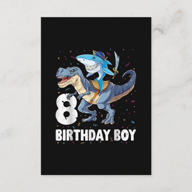 Carte D'accompagnement 8 ans, 8e anniversaire Garçon requin Dinosaure Pri (Devant)