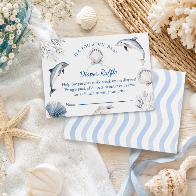 Carte D'accompagnement À bientôt Bébé Garçon Fête de couches côtière (Sea you soon baby boy coastal baby shower diaper raffle insert card)