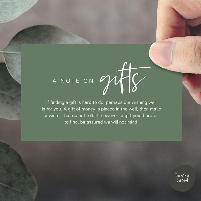 Carte D'accompagnement A note on gifts, Honeymoon Wish Fund Cash (A note on gifts, Honeymoon Wish Fund Cash Enclosure Card in Sage Green)