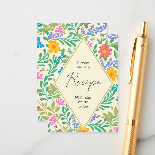 Carte D'accompagnement Abeille de miel, coccinelle, papillon, libellule & (Devant/Arrière en situation)