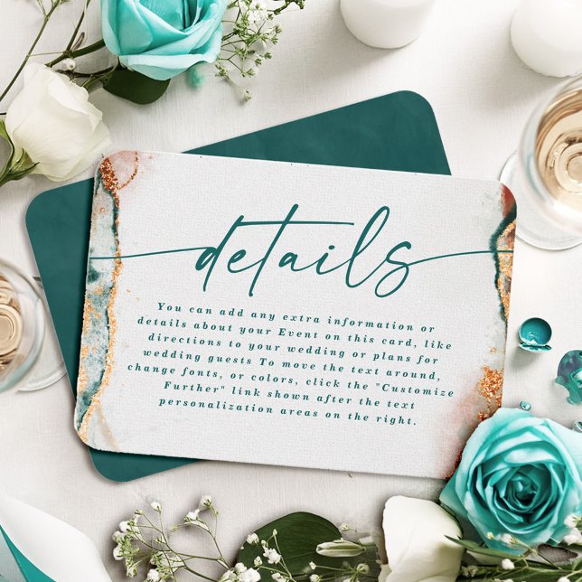 Carte D'accompagnement Abstrait moderne Dark Turquoise & Cuivre Détails d (Elegant Teal and Copper Wedding Details Enclosure Cards)