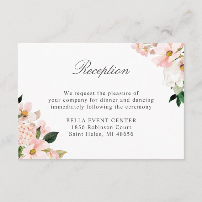 Carte D'accompagnement Accueil Chic Hydrangea Blush Rose Floral Mariage (Devant)