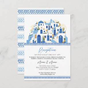 Carte D'accompagnement Accueil de mariage Santorin Grèce Bleu Grec