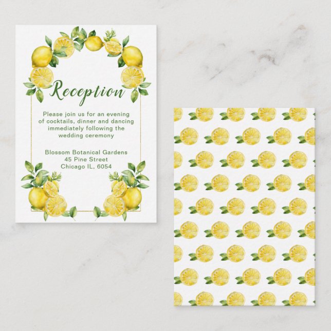 Carte D'accompagnement Accueil Mariage avec cadre de verdure citron itali (Devant / Derrière)