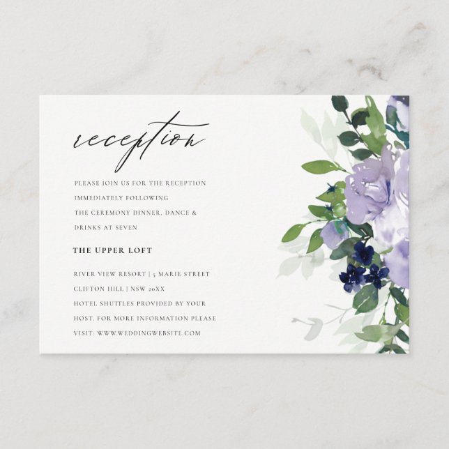 Carte D'accompagnement Accueil Mariage Chic Violet Violet Floral Feuillet (Devant)