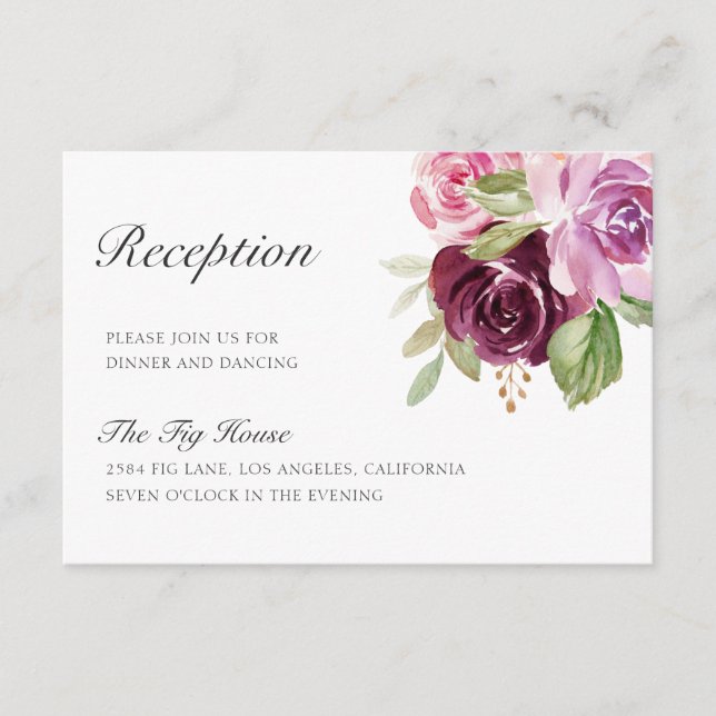 Carte D'accompagnement Accueil Mariage Floral Plum Moody (Devant)