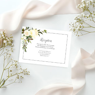 Carte D'accompagnement Accueil Mariage Floral Roses Blanches   Vert olive