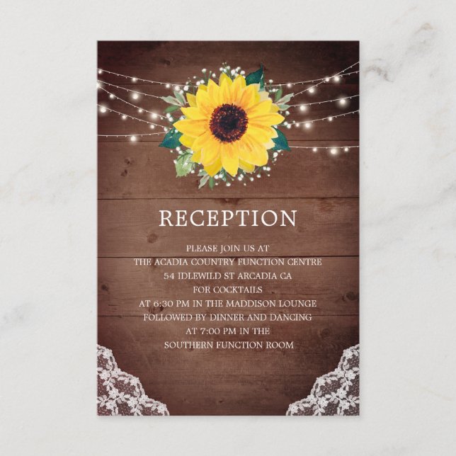 Carte D'accompagnement Accueil Mariage Sunflower Dentelle Babys Respirati (Devant)