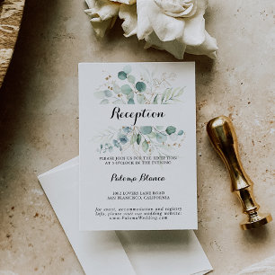 Carte D'accompagnement Accueil Rustique Eucalyptus Gold Floral Mariage