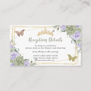 Carte D'accompagnement Accueil Sage Green Floral Violet Quinceañera