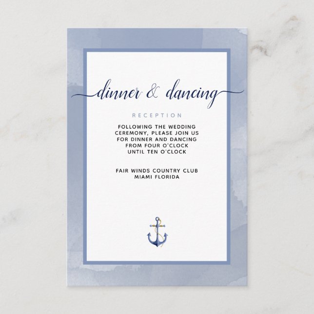 Carte D'accompagnement #Acier nautique Aquarelle bleue #Détails Mariage (Devant)