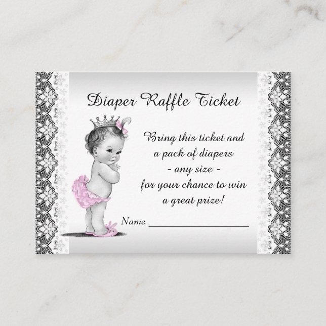 Carte D'accompagnement Adorable Princesse Bébé Fille Déchets Billet Raffl (Devant)
