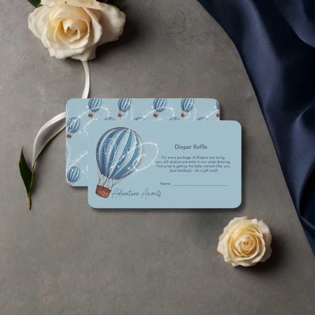 Carte D'accompagnement Adventure Await Blue Hot Air Balloon Baby shower (Créateur téléchargé)