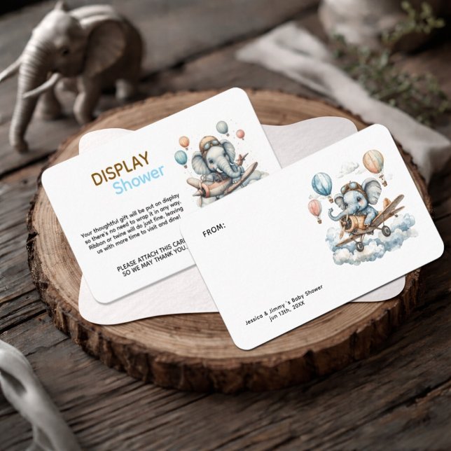 Carte D'accompagnement Affichage de Baby Shower Eléphant Aviateur  (Créateur téléchargé)