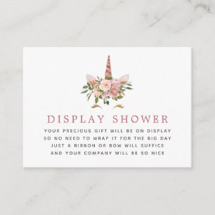 Carte D'accompagnement Affichage de Baby Shower Licorne Rose et Or Rose