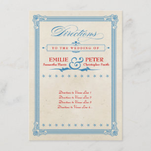 Carte D'accompagnement Affiche vintage rouge, blanc et bleu avec directio