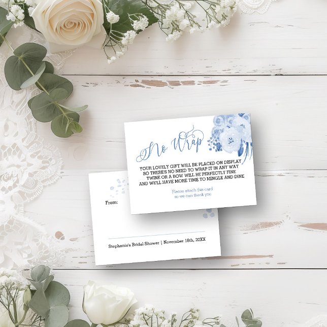 Carte D'accompagnement Afficher Douche bleu foncé Floral sans enveloppeme (Display Shower insert card from my Dusty Blue Watercolor Floral Bridal Shower)