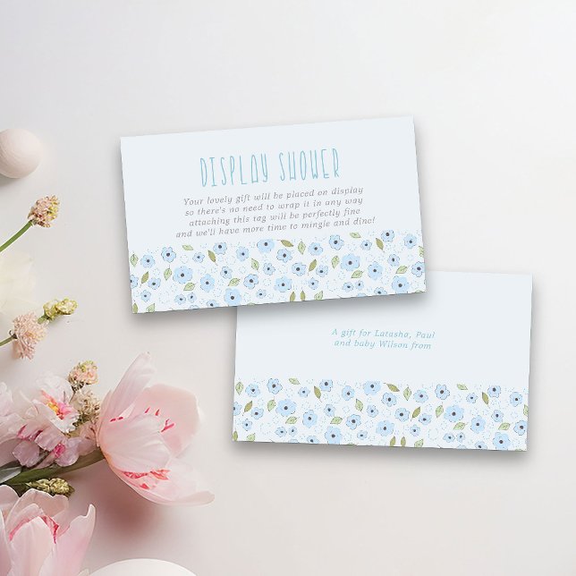 Carte D'accompagnement Afficher Douche Pas Envelopper Poème Bleu Ditsy Fl (Display Shower Cards from my Little Bunny & Balloon Baby Shower collection)