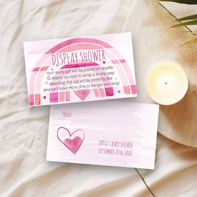 Carte D'accompagnement Afficher la douche Aucun emballage cadeau Pink Rai (Display shower gift tag with pink rainbow)