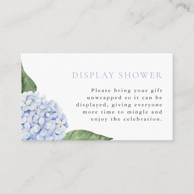 Carte D'accompagnement Afficher la douche, imprimer, hydrangea bleue (Devant)