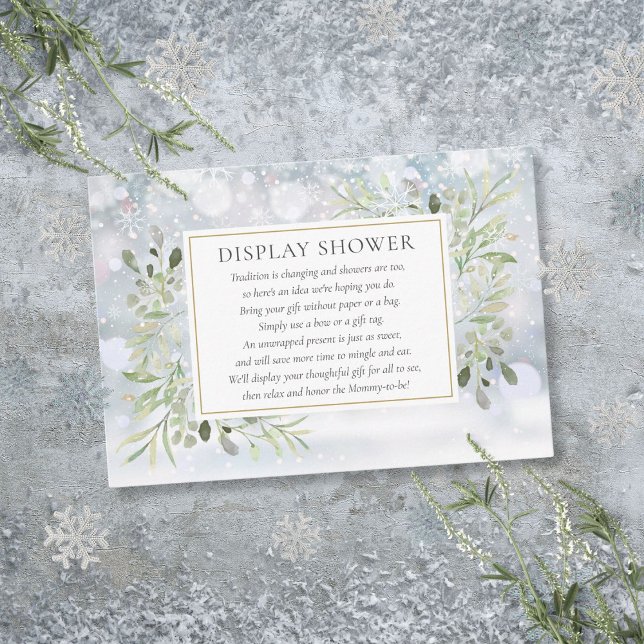 Carte D'accompagnement Afficher les flocons de neige verdoyants d'hiver d (Display Baby Shower Greenery Winter Snowflakes Enclosure Card)