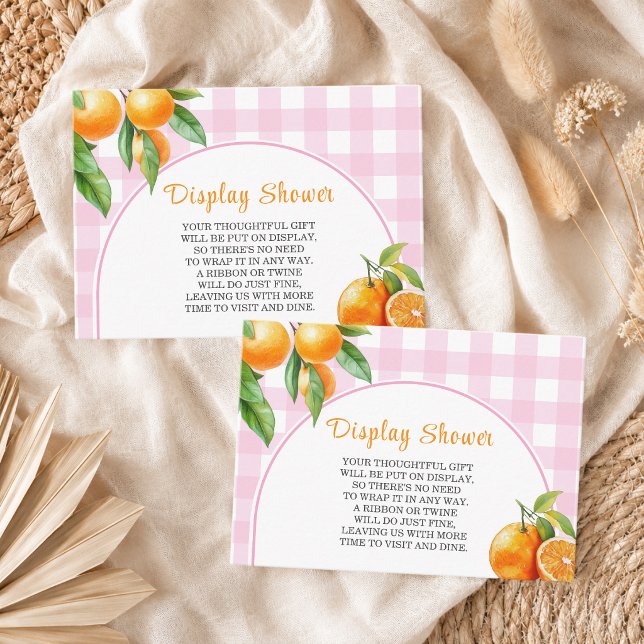 Carte D'accompagnement Afficher Oranges de douche Blanc Gingham Rose (Créateur téléchargé)
