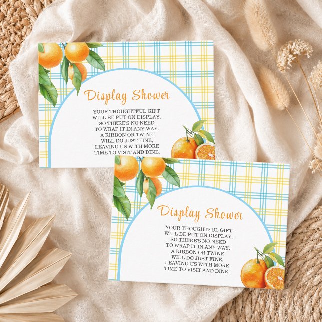 Carte D'accompagnement Afficher Oranges de Douche Gingham Blanc Bleu (Créateur téléchargé)