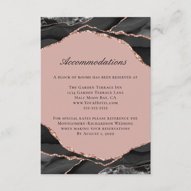 Carte D'accompagnement Agate Rose Gold Foil Mariage Hébergements (Devant)