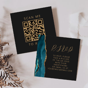 Carte D'accompagnement Agate Turquoise Blue Gold Dark Mariage QR Code RSV