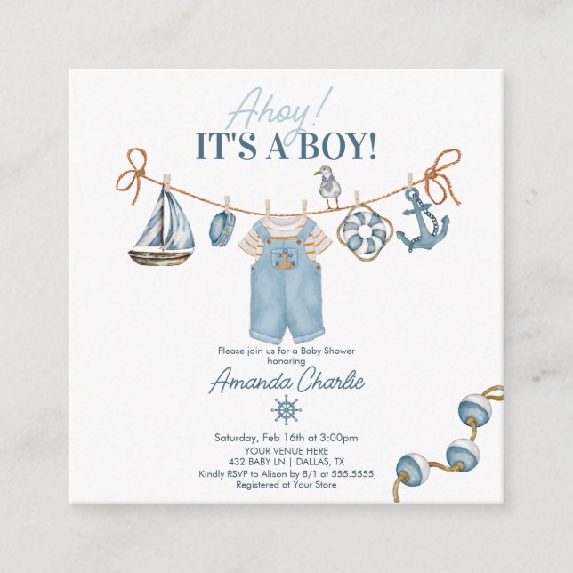 Carte D'accompagnement Ahoy It's a Boy Baby Shower (Devant)