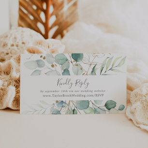 Carte D'accompagnement Airy Greenery et Gold Leaf Mariage site Web RSVP