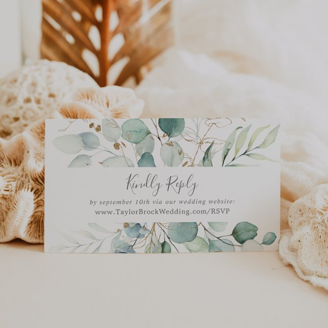 Carte D'accompagnement Airy Greenery et Gold Leaf Mariage site Web RSVP (Créateur téléchargé)
