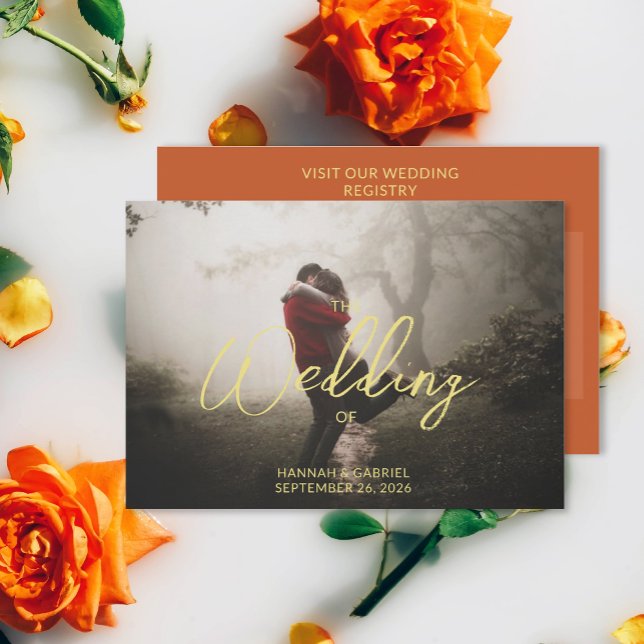 Carte D'accompagnement Ajouter un code QR Mariage photo (The front and back of the Add Photo Wedding QR code enclosure card)