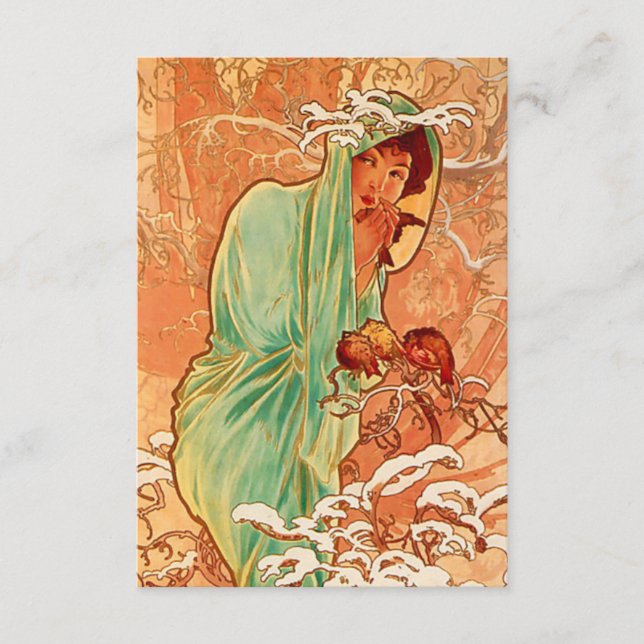 Carte D'accompagnement Alphonse Mucha Art Nouveau Hiver (Devant)