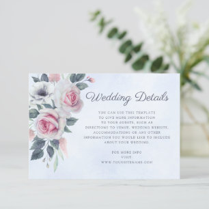 Carte D'accompagnement Ambiance romantique Rose Blue Mariage Détails