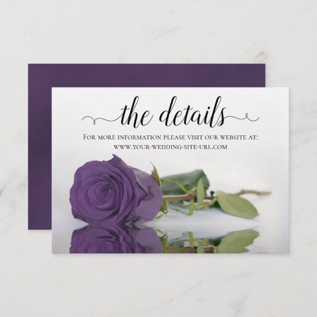 Carte D'accompagnement Amethyst Purple Rose Détails du Mariage Site Web (Devant / Derrière)
