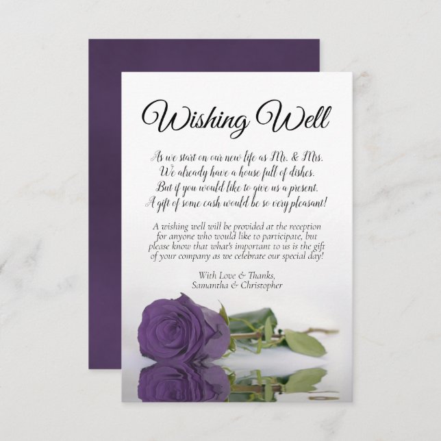 Carte D'accompagnement Amethyst Purple Rose Mariage Wishing Poem (Devant / Derrière)