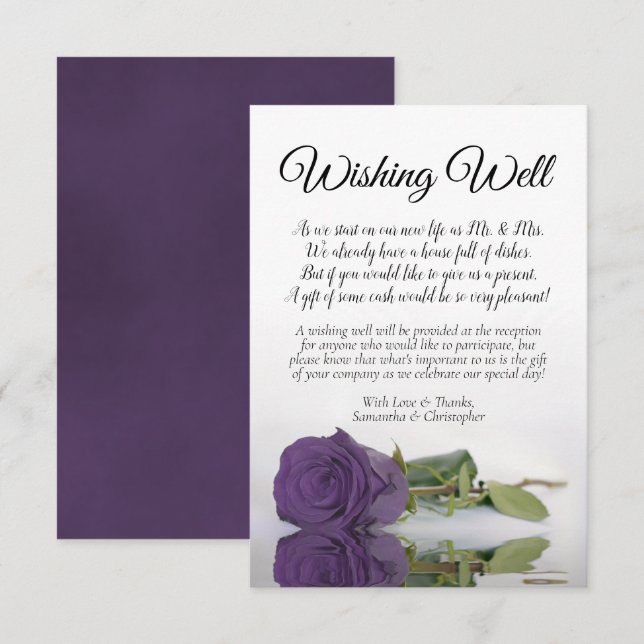 Carte D'accompagnement Amethyst Purple Rose Mariage Wishing Poem (Devant / Derrière)