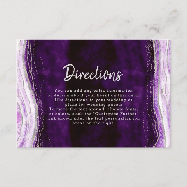 Carte D'accompagnement Amethyst Purple & Silver Geode Mariage Directions (Devant)