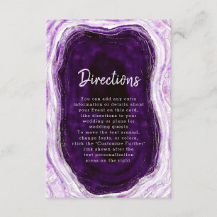 Carte D'accompagnement Amethyst Purple & Silver Geode Mariage Directions