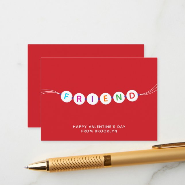 Carte D'accompagnement Ami mignon bracelet d'amitié rouge Valentines Day (Devant/Arrière en situation)