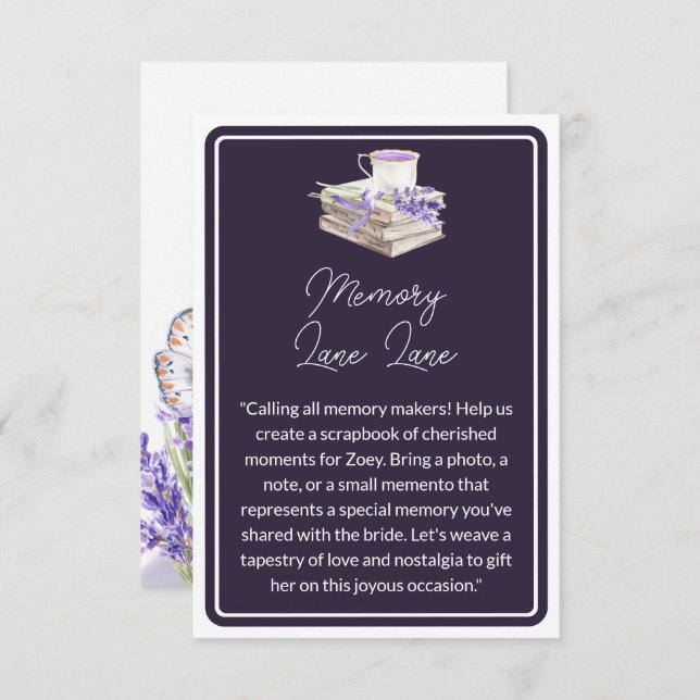 Carte D'accompagnement Amour et Lavender | Lane mémoire (Devant / Derrière)