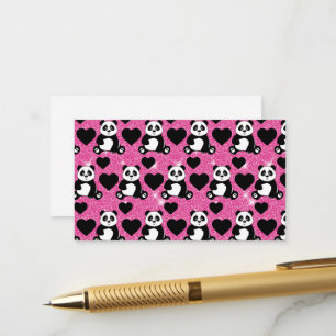 Carte D'accompagnement Amoureux d'animaux Ours Panda Cœurs Noirs Paillett